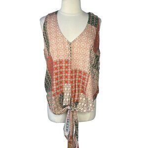 Polly & Esther Blouse Top Womens XL Tie Patchwork Sleeveless New